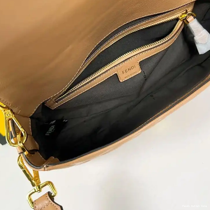 Affordable Nappa Brown FF Baguette In Medium Leather Motif Fendi Bag 0505
